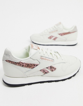 Reebok Classic Leather With Leopard Print Detailing Krem - Ženske Tenisice | 95173YWNE